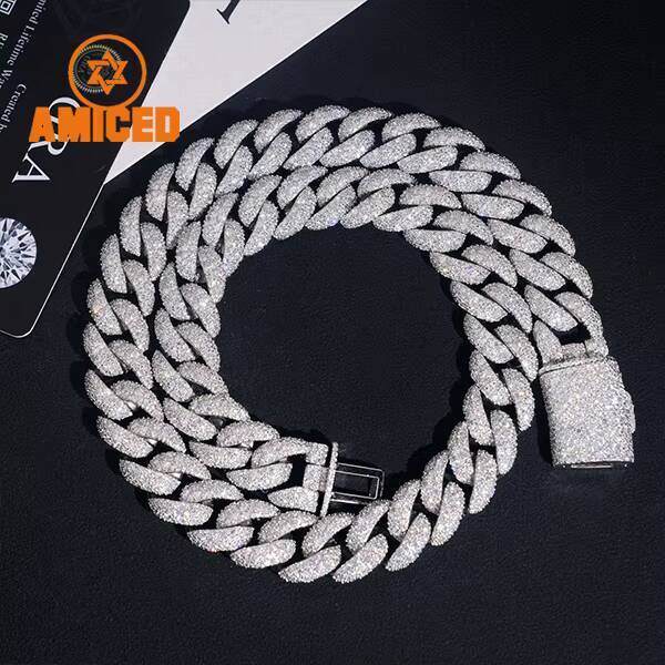 Hip Hop 14MM Full Iced Out Large Moissanite in the Middle Chain S925 18K Gold Plated VVS Diamond Cuban Link Chain Necklace