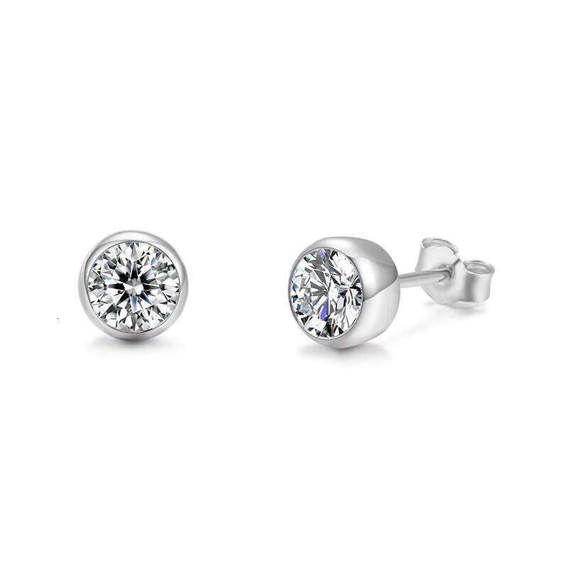 Classic 925 Sterling Silver Stud Earrings With Fine Round Moissanite Diamond Trendy Claw Setting
