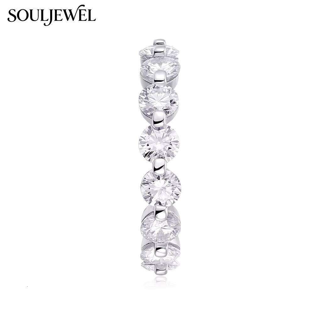 Souljewel Luxury Moissanite Eternity Wedding Ring 925 Sterling Silver Rhodium Plated Round Cut Full Circle Band Women