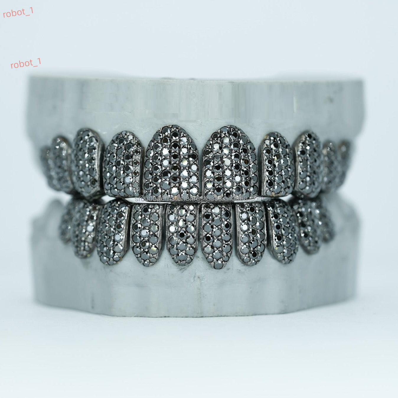 Custom Black Diamond Grillz Teeth Round Cut Mossanite Grillz Honeycomb Vvs Moissanite 925 Sterling Silver Teeth Grillz Jewelry