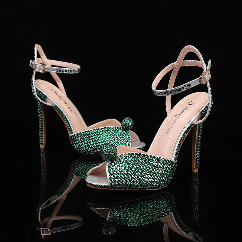 2025 Style Sequined Peep Toe Women Gladiator Sandals Summer Elegant High Heels Crystal Wedding Banquet Bridal Shoe 260208