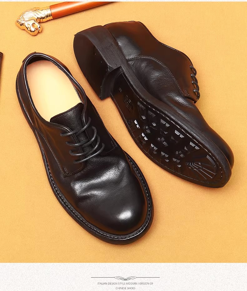 Men's Formal Business Shoes British Style New Large Head Top Layer Cowhide Genuine Leather Goodyear Welt Handmade Derby Shoes