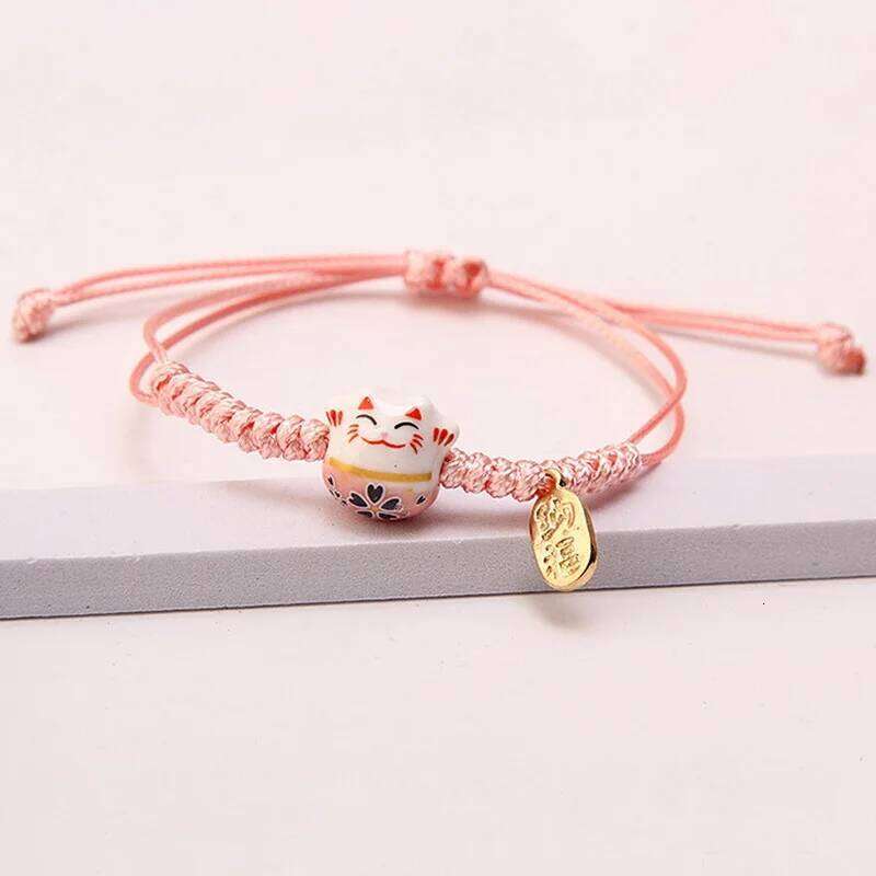 Simple Ceramic Lucky Cat Braided Bracelet For Women Cute Animal Kitten Hand Woven Adjustable Bangles Party Harajuku Jewelry Gift Yuansiqi