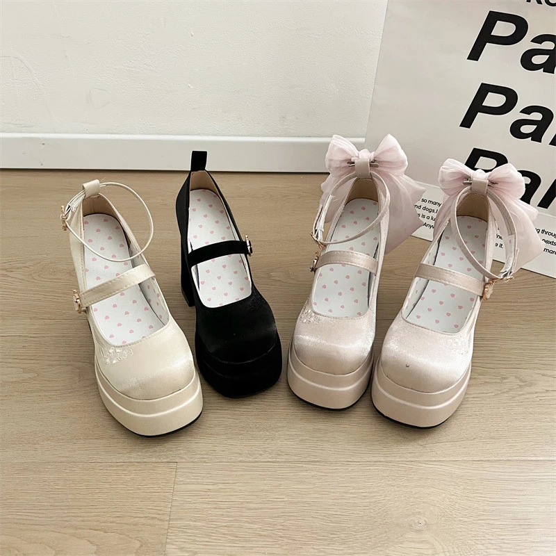 Mary Jane Flat Thick Heel Bottom Platform Plus Size Embroidered Chinese Style Bow Cosplay Womens Shoes 260208
