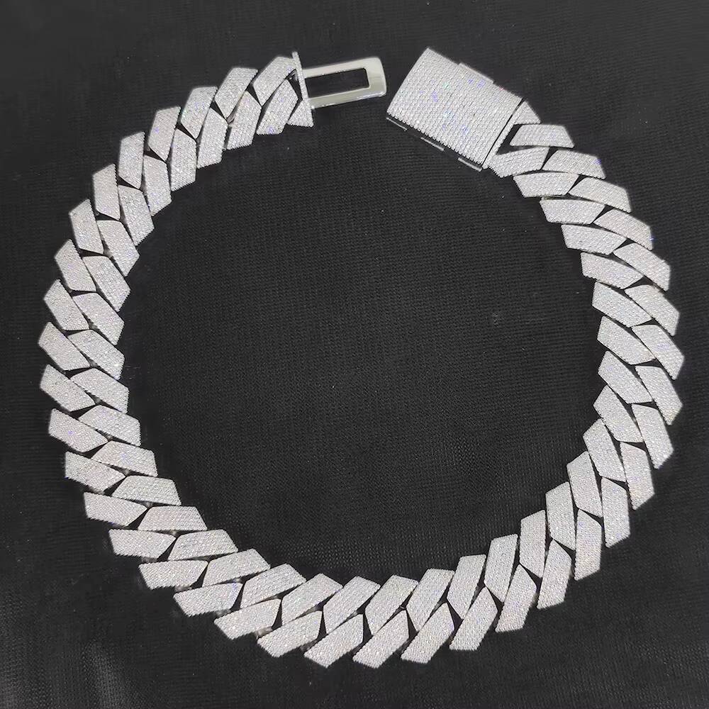 Fine Jewelry 24mm silver Iced Prong Cuban Link Chain Gold/Silver Plated vvs moissanite Womens Hip Hop Wedding Party Engagement