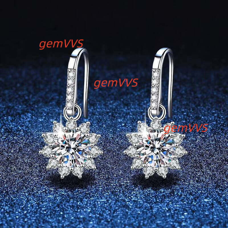 Wz068 Fine 1Ct 6.5Mm Vvs Plated Platinum 925 Sterling Silver Earring Jewelry Moissanite Wedding Engagement Sunflower Earrings