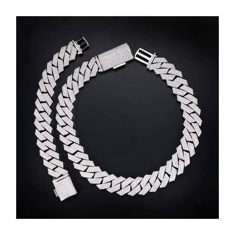 Customized 20mm 3Rows Moissanite Diamond Iced Out Miami Cuban Link Chain Bracelet 925 Sterling Silver Hip Hop Jewelry Necklace