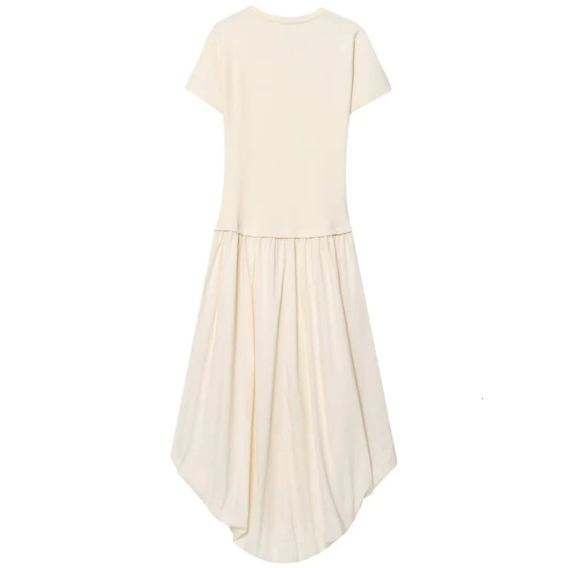 HXAO 2025 Womens Balloon Dresses Summer Elegant Evening Party Long Dresses Off White Patchwork Short Sleeve Dress Chic Vestidos 260122