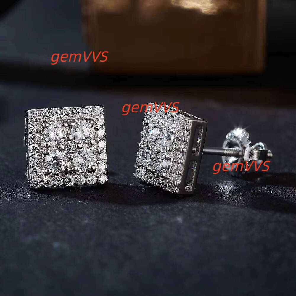 Aivenchy Rhodium Plated VVS Moissanite Fine Square Lab Grown Diamond S925 Sterling Silver Jewelry Women Stud Earrings