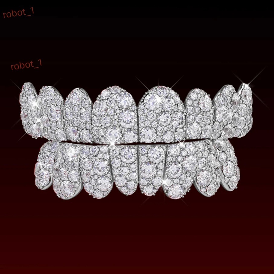 925 Sterling Silver Unisex Mosaic Setting Hip Hop Teeth Grills 10K 14K 18K Solid Gold VVS Moissanite Grillz