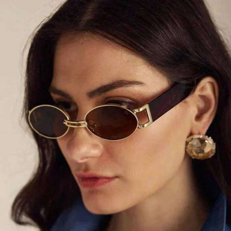 Vintage Small Oval Punk Sunglasses Women Men Steampunk Fashion Metal Frame Sun Glasses Trendy Shades For Beach Y2K Eyeglasses Y260207