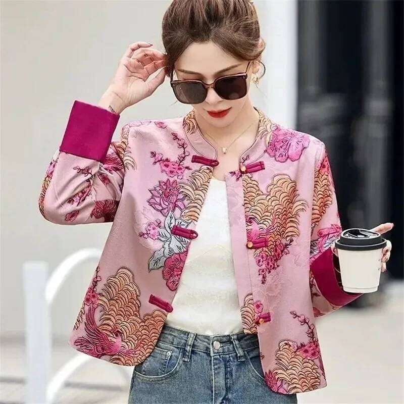 Chinese Women's National Wind Coat Spring Autumn Female New Retro Jacket Elegant Heavy Embroidery Jacquard Overwear