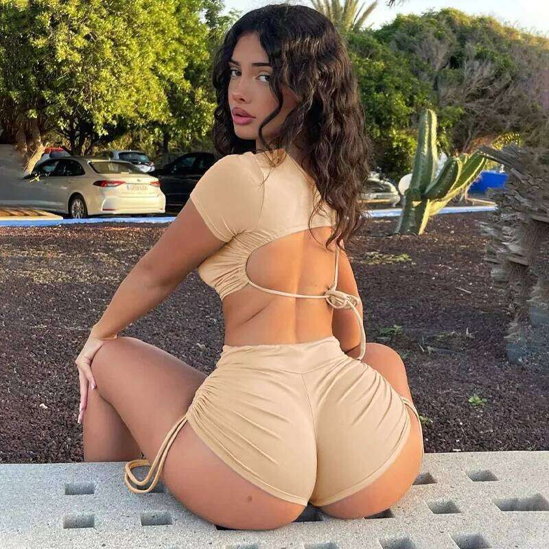 Black Drawstring Swimwear Bikinis Set Crop Top Shorts Bottom Swimsuits Women Sexy Bathing Suit Beachwear Bikini 2023 Mujer C260207