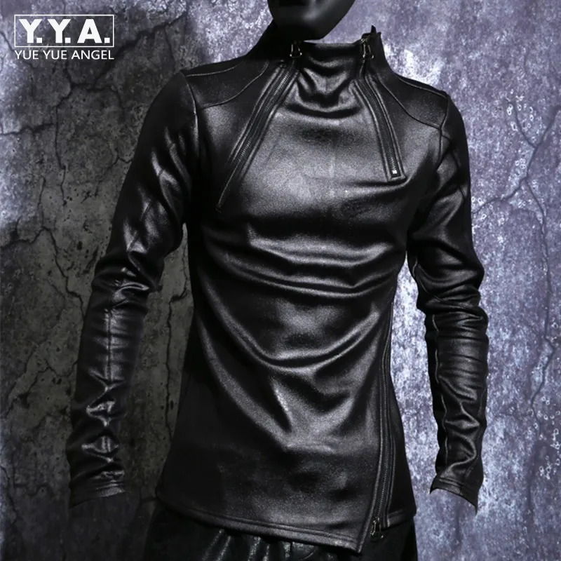 Autumn Winter Men Stand Collar Warm Fleece Lining Jacket Pullover Gothic Slim Fit Punk Coat Black Motorcycle Pu Leather 260205