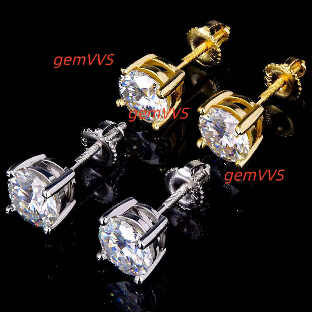 Factory Wholesale In Stock Diamond Moissanite Stud Earring Mossanite Hip Hop Fine Jewelry Real 925 Sterling Silver For Men Women