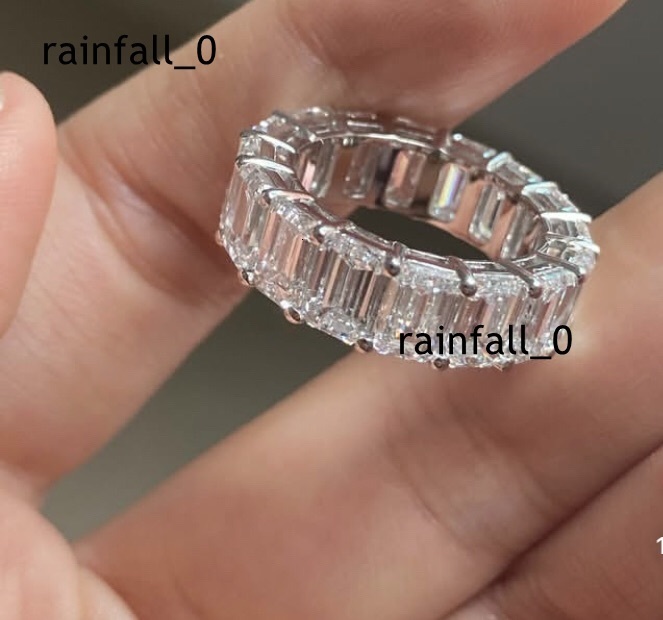 14K/18K Platinum White Gold 01CT 02CT Emerald Cut DE VVS Lab Grown Diamond Ring Band Eternity Ring