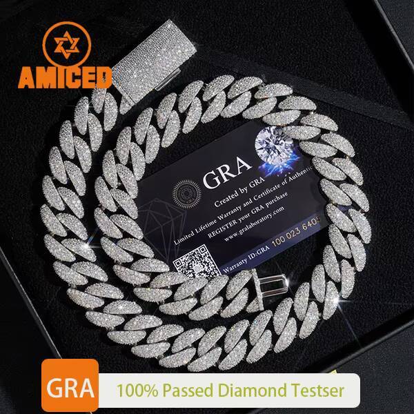 USA Local Stock 18mm 3Rows Iced Out Diamond Custom Necklace Hip Hop Jewelry 925 Silver VVS Moissanite Cuban Link Necklace