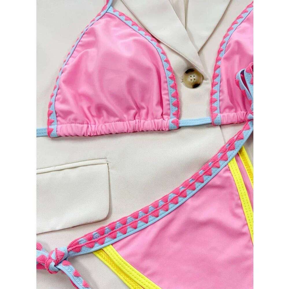 Sexy Triangle Bikini 2024 Women Two-Piece Pink Suspender Halter Push Up Micro Swimsuit Bathing Suit Thong Swimwear Y184 C260207