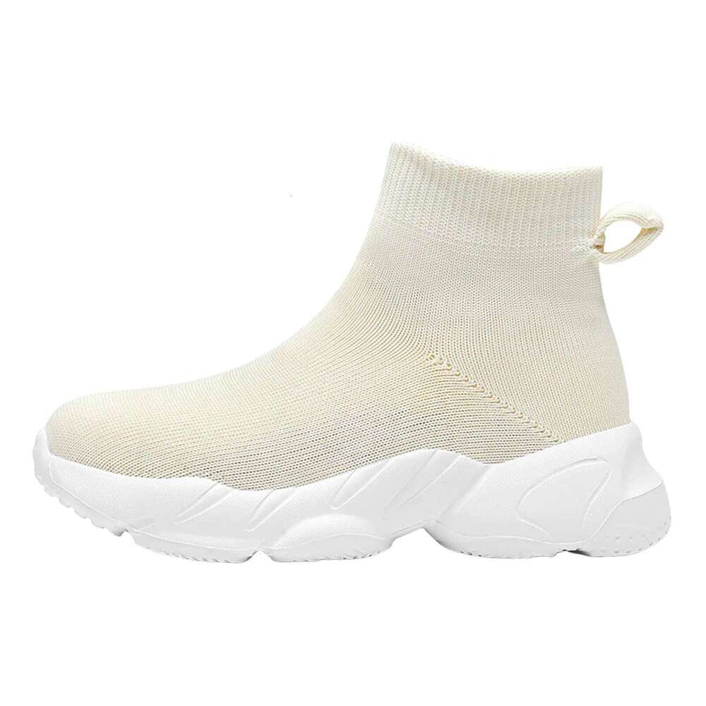 Kids High-Top Sneakers with Elastic Sock Collar Slip-On Platform Casual Thick Sole Breathable Sports Shoes for Boys Girls H260207