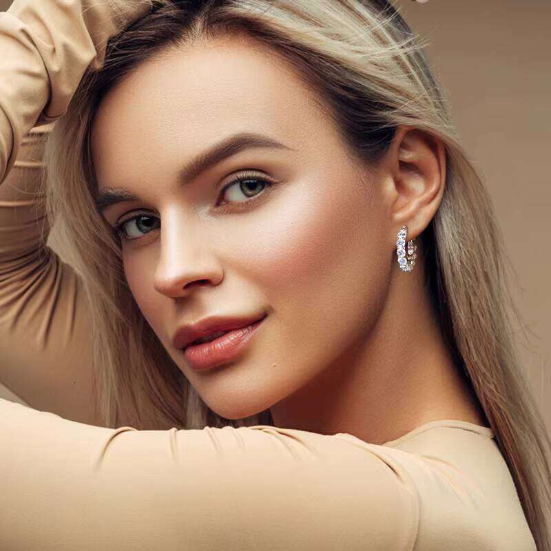 Luxury Hoops Sparking Full 3Mm 4Mm Moissanite Earrings Solid Silver 925 Huggie Wedding Engagement Jewelry Gifts For Women