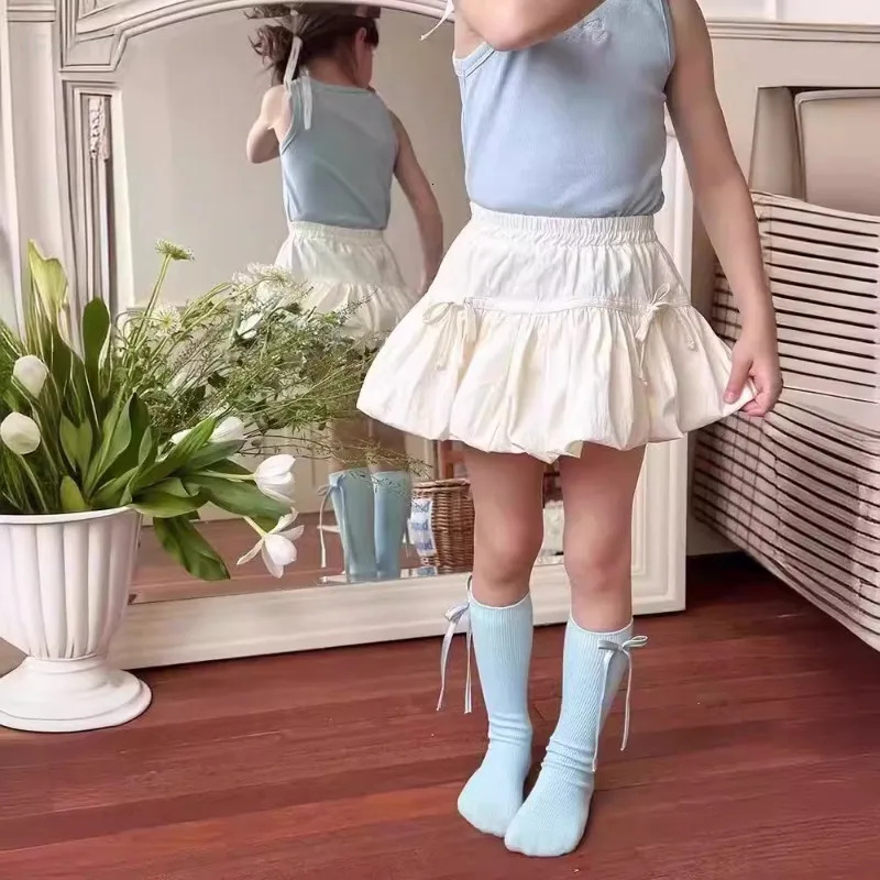 412Y Girls Skirt Ballet Style Korean Bow Flower Bud Short Skirts Summer Childrens Casual Lolita Princess Versatile Dress 260207