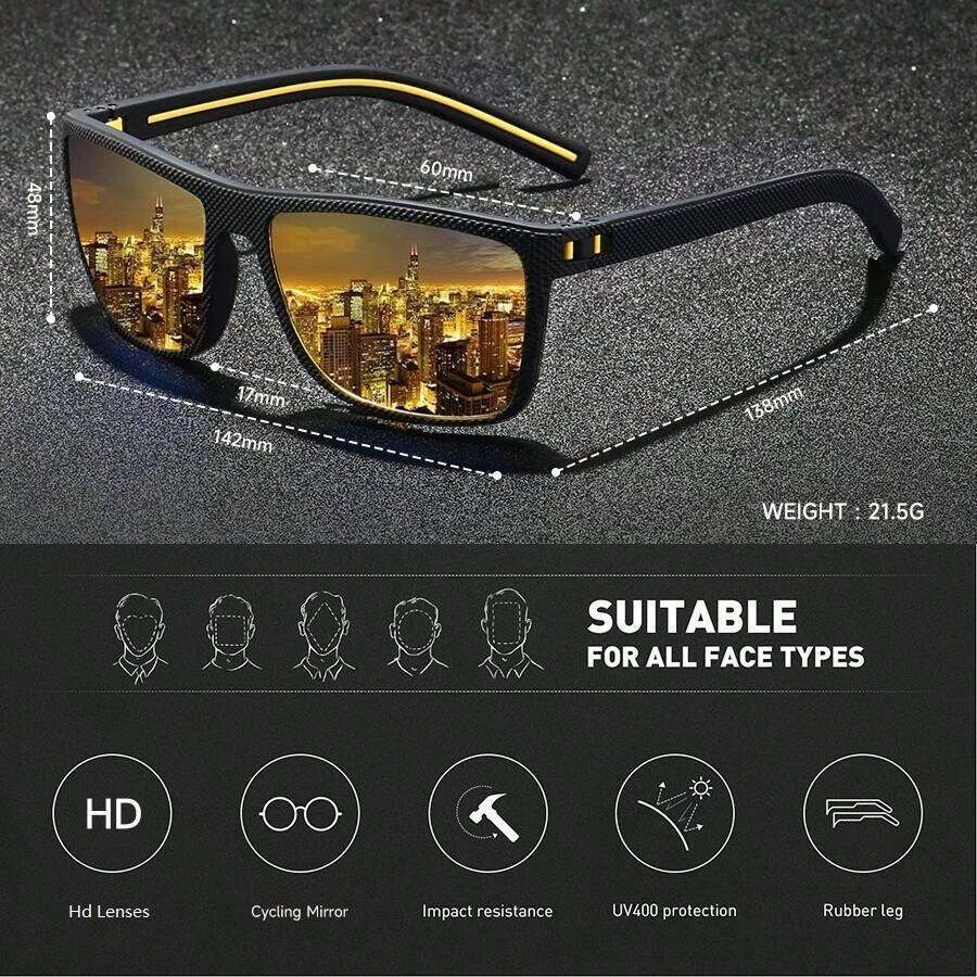 Fashion Yellow Night Vision Anti-Glare Sunglasses UV Protection Polycarbonate for Men Women Driving Fishing Beach Goggles Y260207