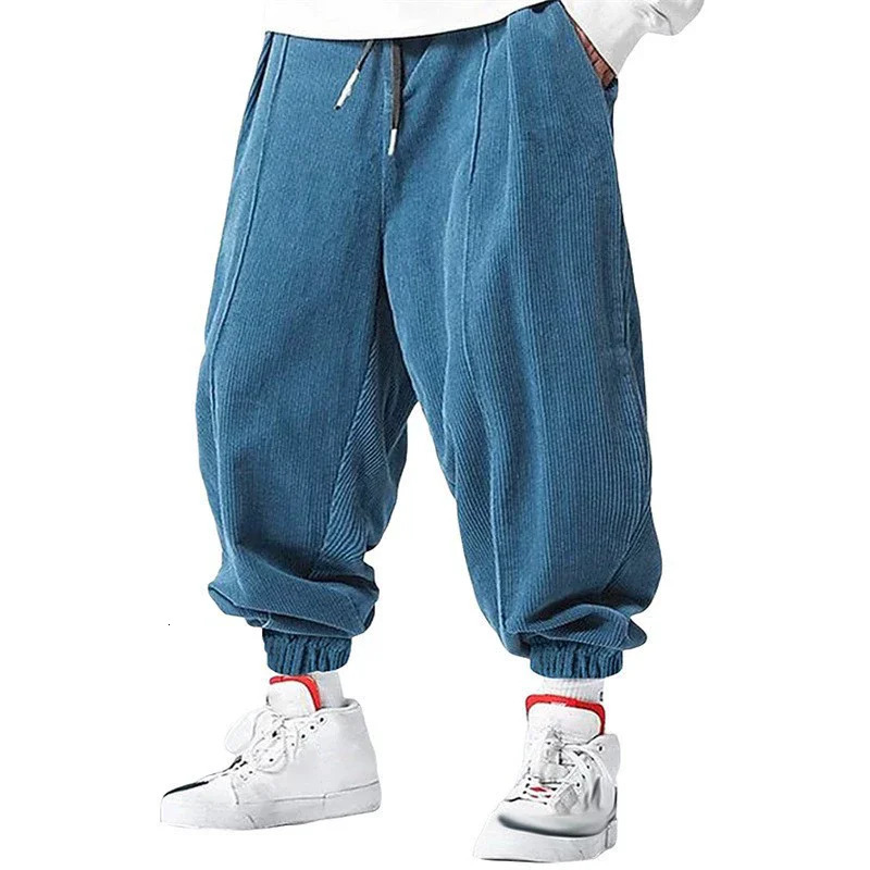 spring autumn Mens Casual Loose Drawstring Pants Fashion Sweatpants solid-color Corduroy trousers jogger training men Pants 260122