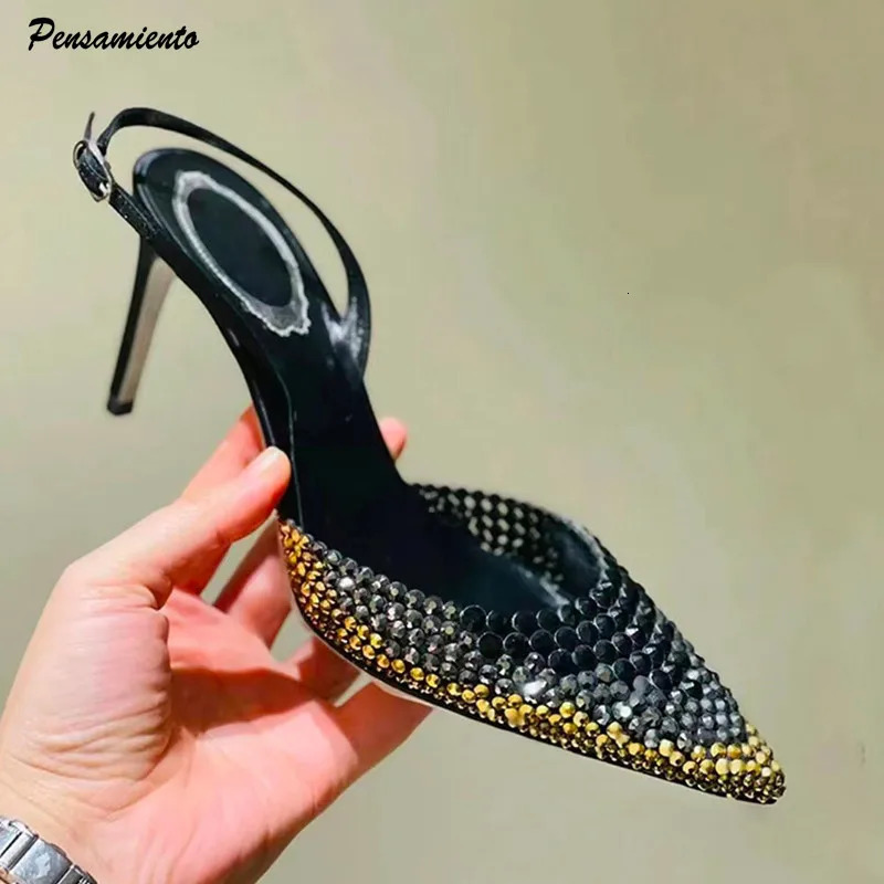 Star style Gradient s Pointed toe Stiletto High heel Sandals Fashion Spring Summer Slingbacks Party Prom Shoes 260208