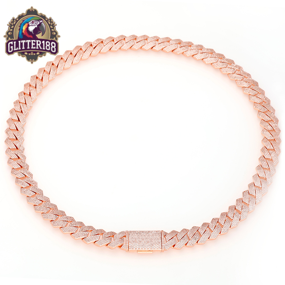 Hip Hop Jewelry 15mm Diamond Cuban Link Prong Chain Women Rose Gold Plated 18K PVD Plated Iced vvs moissanite Miami Cuban