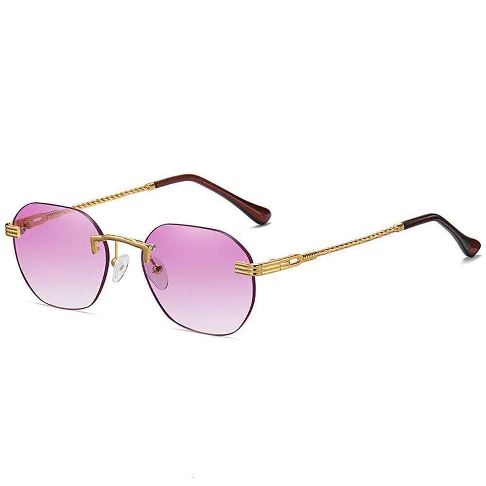 Brown Frameless Gold Metal Ladies Sunglasses Rimless Gradient Lens Blue Fashion Sun Glasses For Men UV400 Summer 2025 Y260207