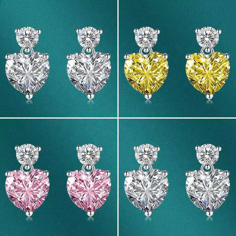 Exquisite 925 Silver Moissanite Heart Earrings New Fashionable Women's Pierced Jewellery Romantic Colored Zircons Versatile