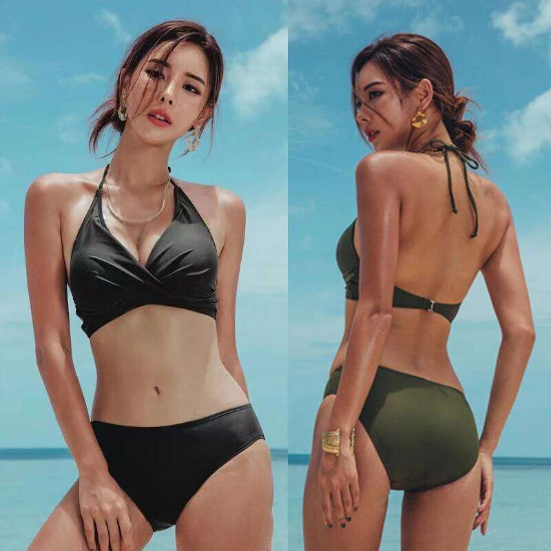Sexy Solid Two-Piece Swimwear Women Cross Push Up Bikini Set Brazilian Lady Swimsuit High Waist Beach Bath Suit C260207