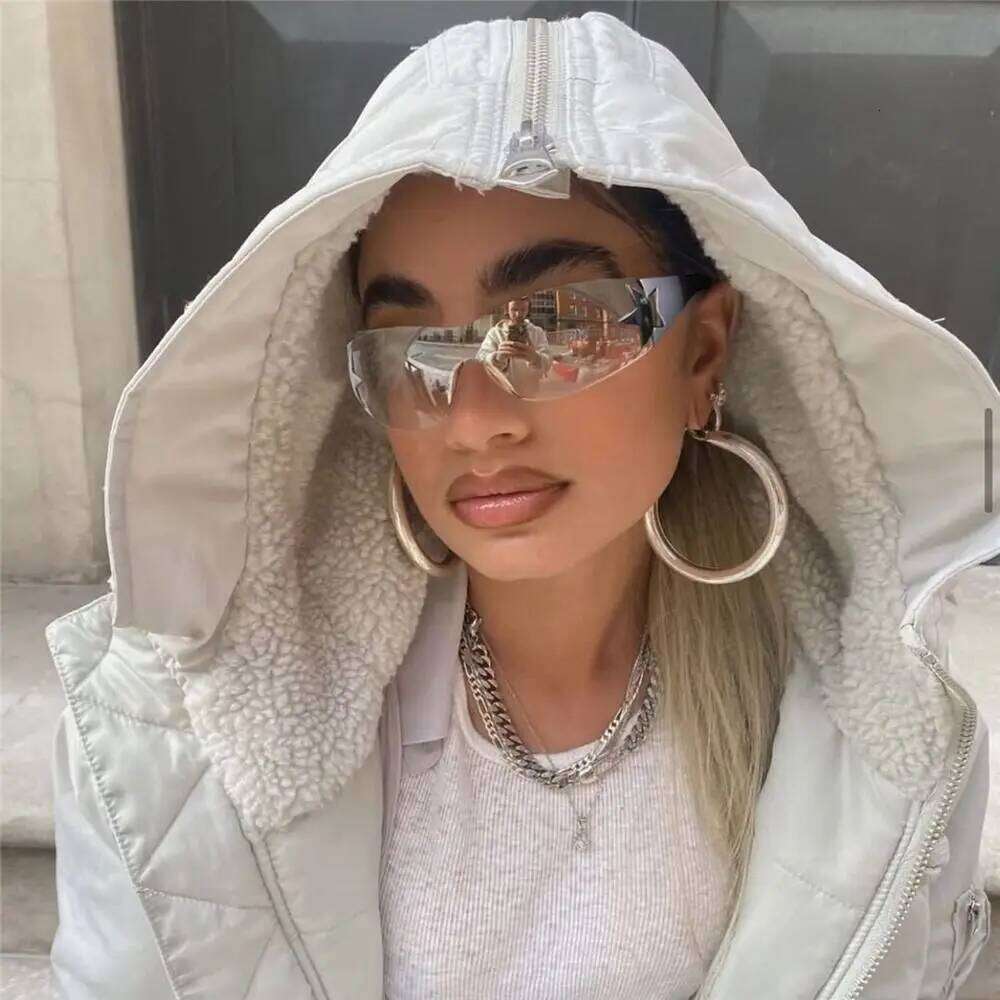 New Y2K Rimless Punk Sunglasses Goggle Women Men Luxury Brand Wrap Around Sun Glasses Five Star Eyewear Sports One Piece Shades Y260207