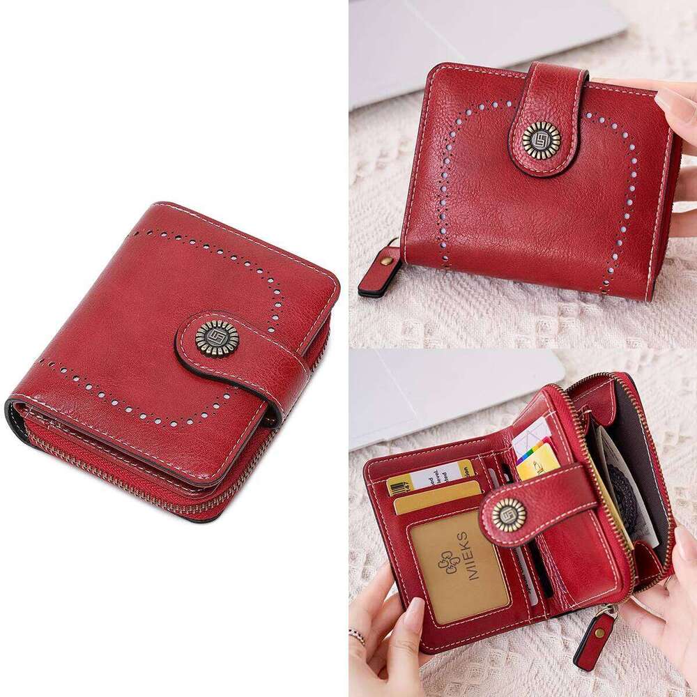 Retro Hollow-Out Short Purse for Women, Multi-Card Zipper Wallet, Europe and America Fashion, New Y260206