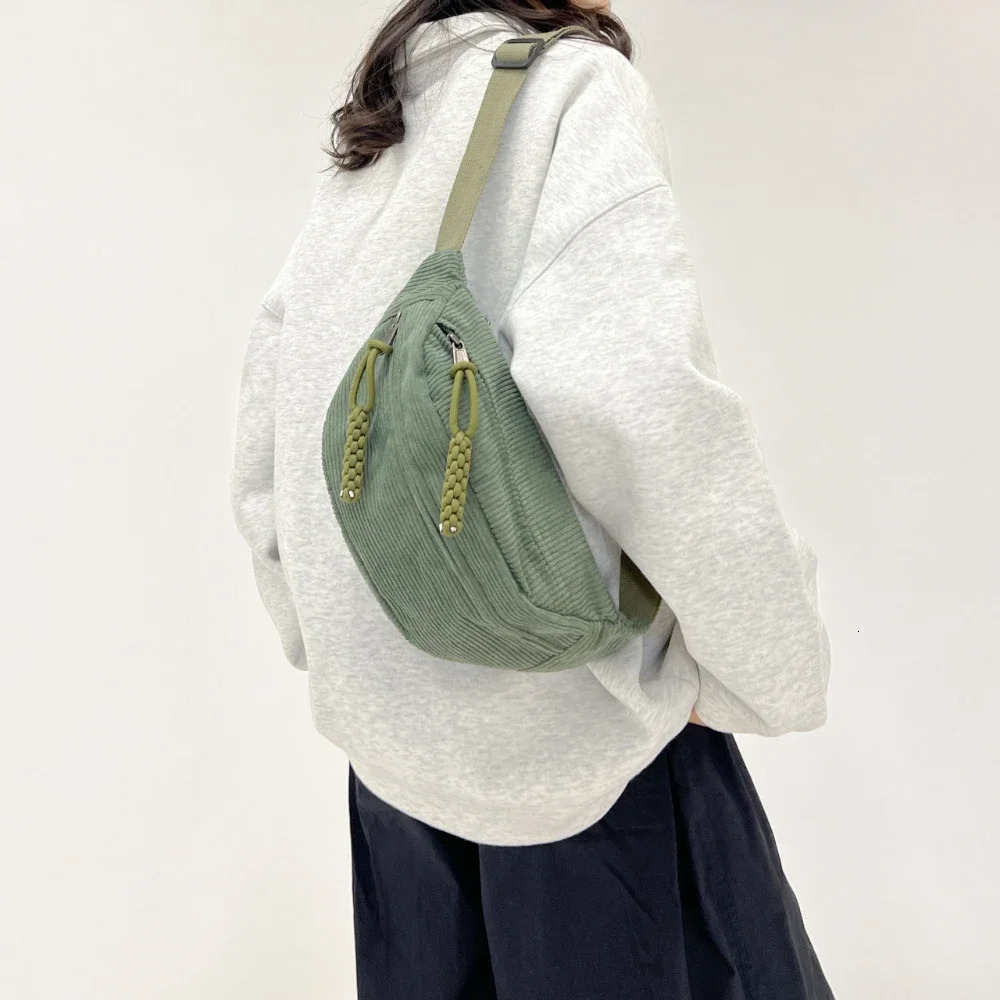 Women Waist Pack Large Capacity Corduroy Fanny Pack Street Style Chest Bag Fashion Shoulder Crossbody Bags Casual Waist Belt Bag 260130