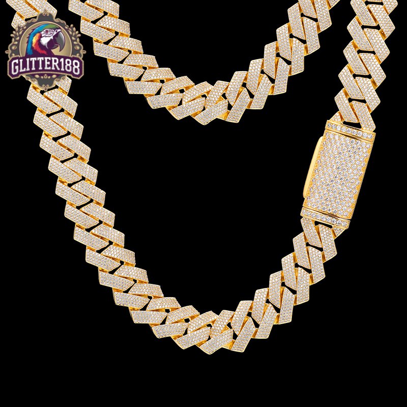 Wholesale Fashion Hip Jewelry 20mm Gold Plated silver 3 Rows vvs moissanite Diamond Iced Out Bling Miami Cuban Link Chain Necklace
