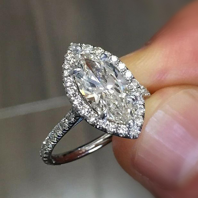 Choucong Sparkling Wedding Rings Luxury Jewelry 18k White Gold Fill Marquise Cut White 5A Zircon CZ Diamond Gemstones Elegant Eternity Engagement Band