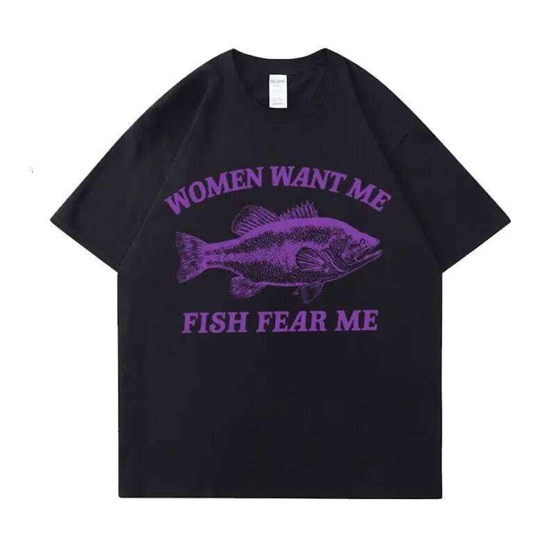 for Men Ropa Hombre Buy Eat He Day Teach Fish Man To A Lifetime Funny Meme Short Sleeved Round Neck Tshirt C260207