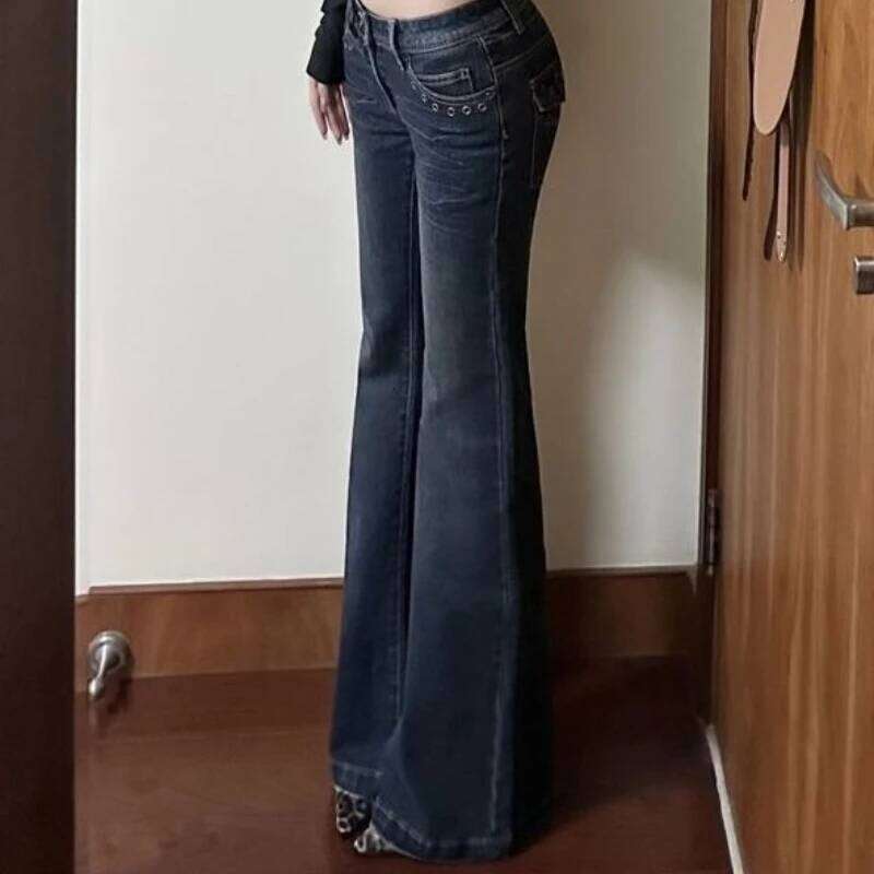 American retro washed hottie bootcut jeans women fashion high street Harajuku slim fit floor mopping pants