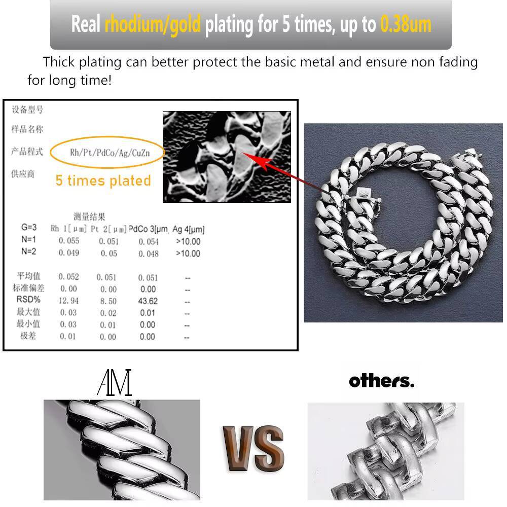 Factory Wholesale High Quality 18mm Vvs Moissanite Cuban Link Chain Bracelet Iced Out 925 Silver Plated Men Hip Hop Necklace