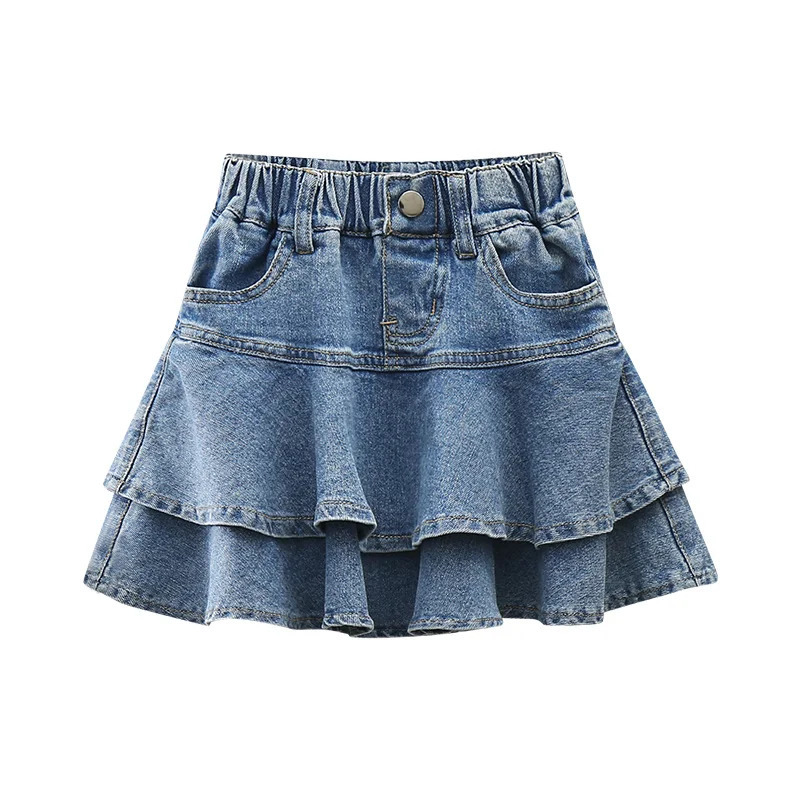 Elegant Kids ner Summer Double Layer Denim Skirt for Children Girls Fashion Streetwear Flounce Overlap Mini Jeans 260207