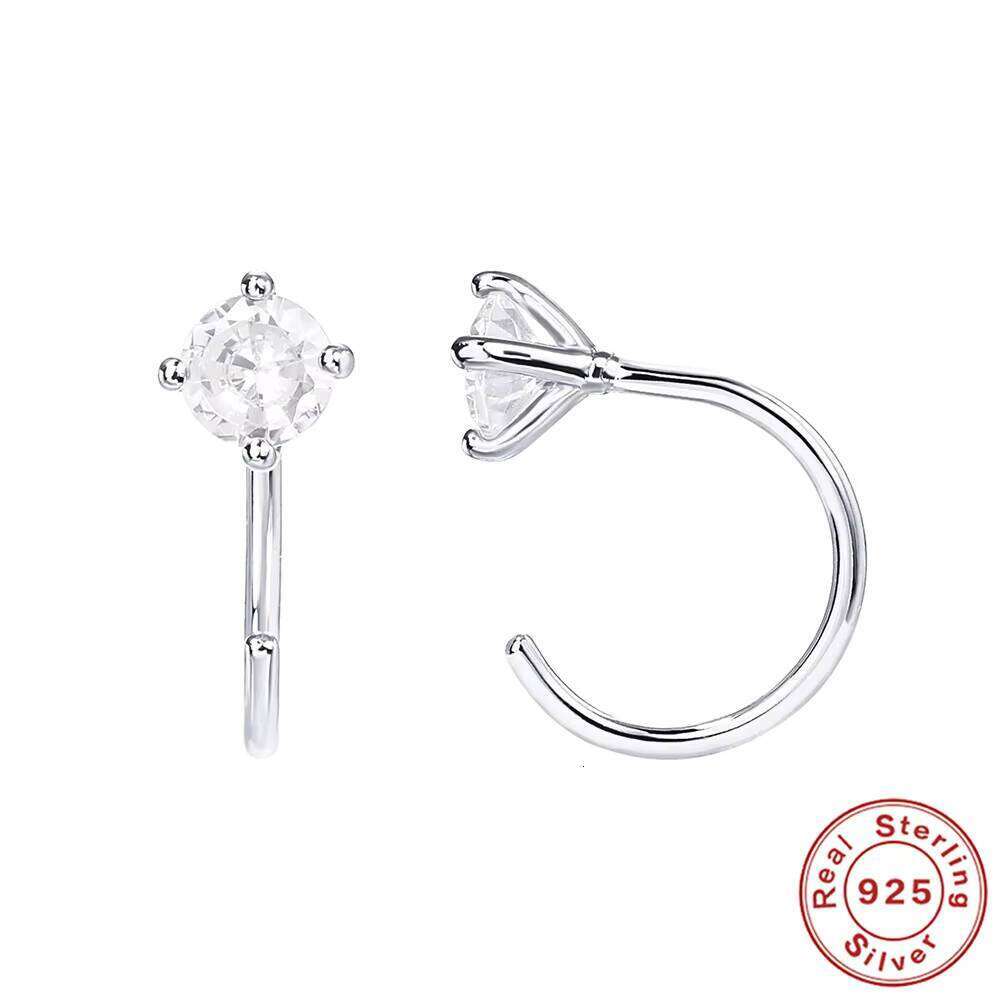 S925 Sterling Silver Four-Claw Diamond-Studded Minimalist Hoop Earrings Pierced Style Popular Europe America INS Creative