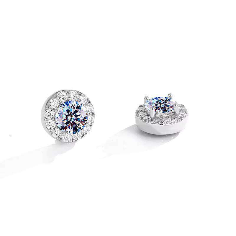 New S925 Silver Round Moissanite Diamond Single High-End Earrings, Jewelry, Wedding Jewelry