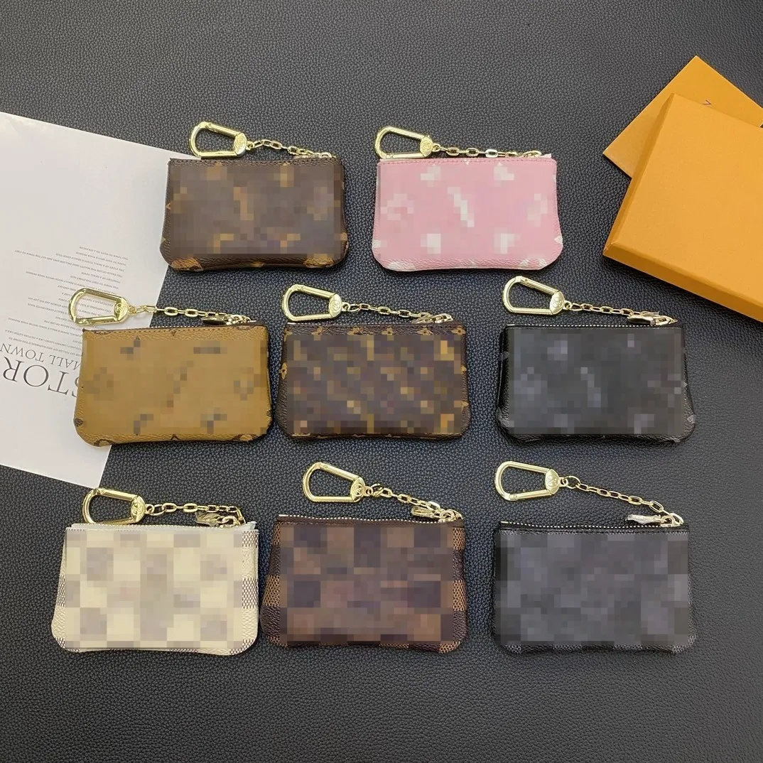Womens Key Coin Purse Mens Wallet Black Flower Poke Card Holder Keychain Leather Luxury Coin Purses CardHolder Handbag Key Pouc