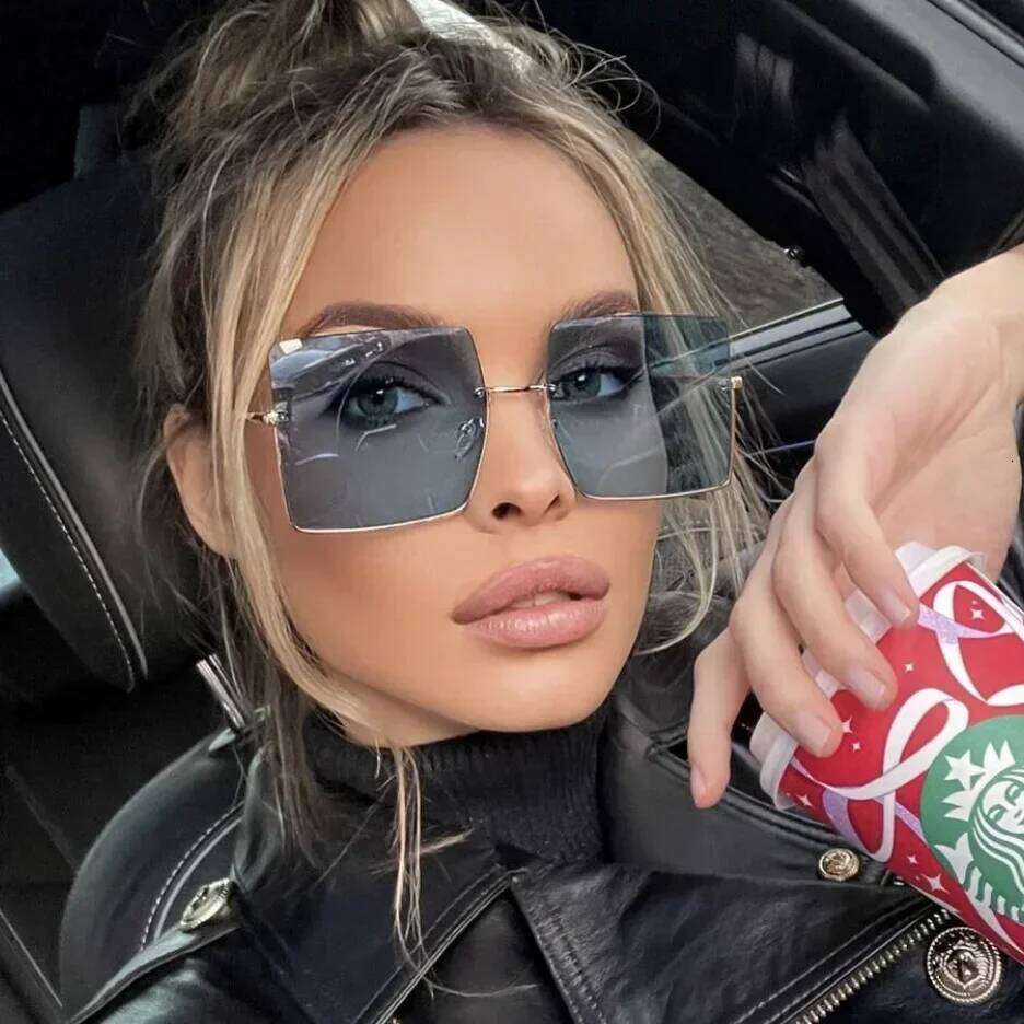 Brand Designer Square Sunglasses Woman Fshion Luxury Oversized Sun Glasses Female Vintage Retro Big Frame Metal Oculos De Sol Y260207
