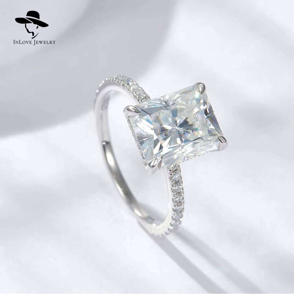 925 Sterling Silver Luxury Ring For Women Sparkling 4Ct Moissanite Diamond Radiant Cut Big Rectangular Engagement Jewelry