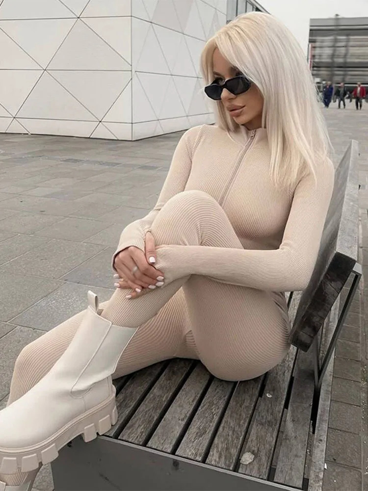 HH Womens Spring Fashion Chic Jumpsuits Solid Half Turtleneck Long Sleeves Zipper Female Elegant Sexy 2 Color 260126