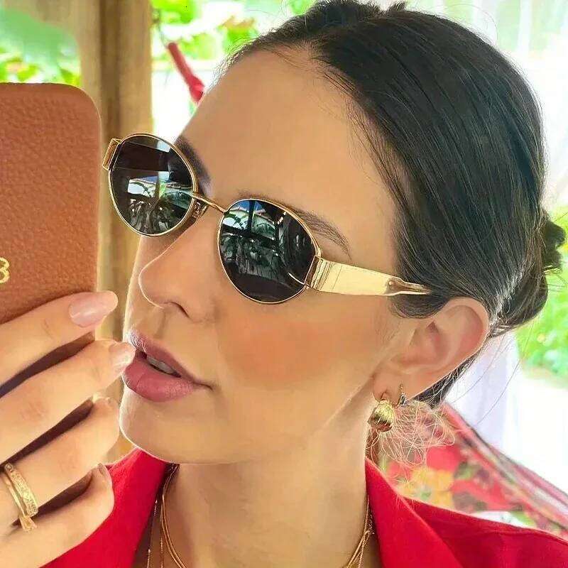 Oval sunglasses for women men trendy metal frame sun glasses classic shades Y260207