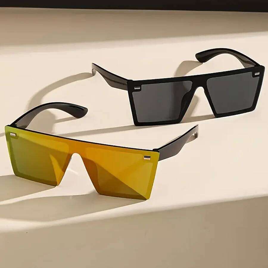 2PCS Oversized Square Frame Casual fashion Ladies Sunglasses retro Style Y2K Street Beach Decoration Glasses Y260207