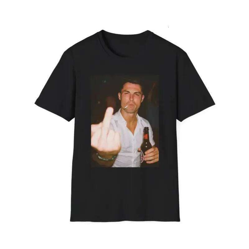 Casual & Gesture Tee, Middle Finger Graphic Shirt with Beer Bottle Unapologetic Attitude Top for Relaxed Street Style C260207